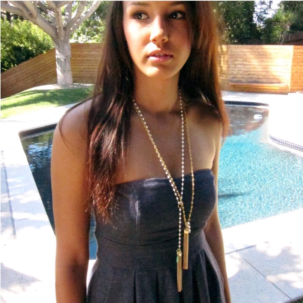 SKINNY by Jessica Elliott | Long White‎ Swarovski Crystal Beads Y Necklace